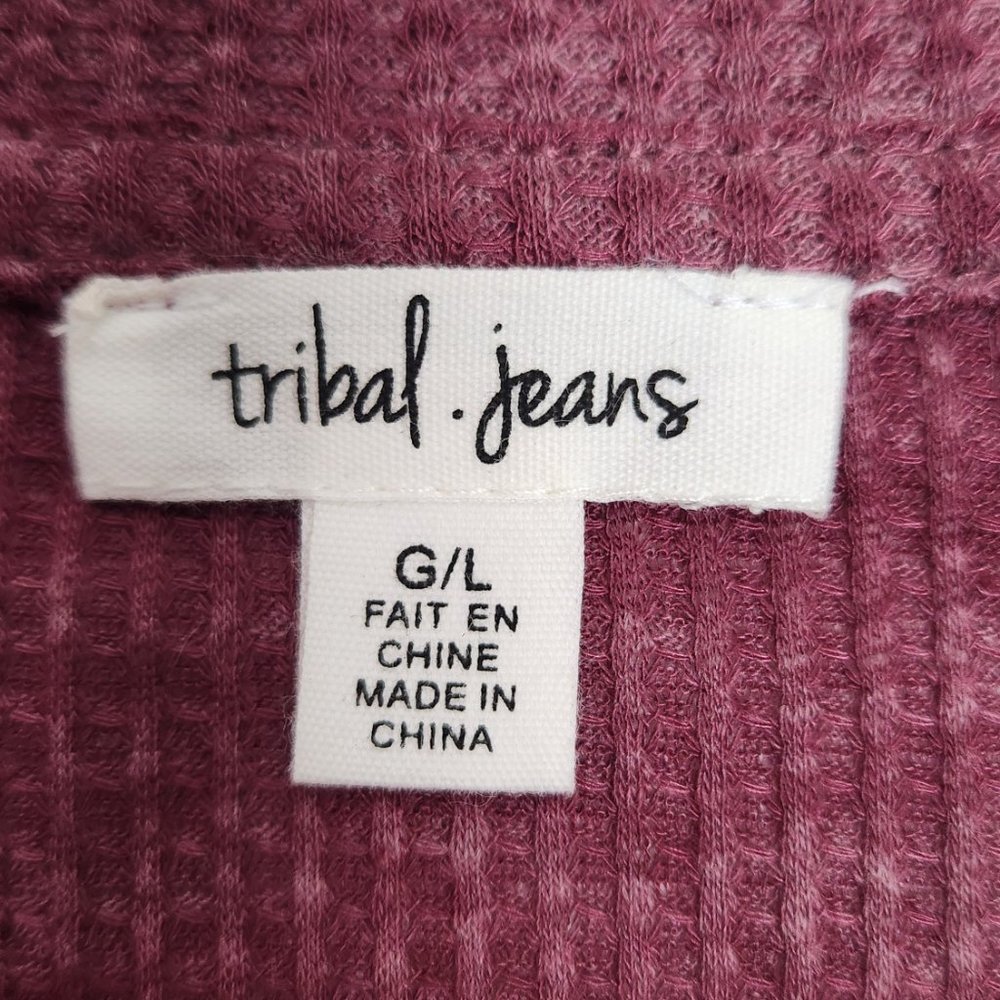 Tribal Jeans Women's Large Burgundy Lightweight Waffle Top - Picture 4 of 4